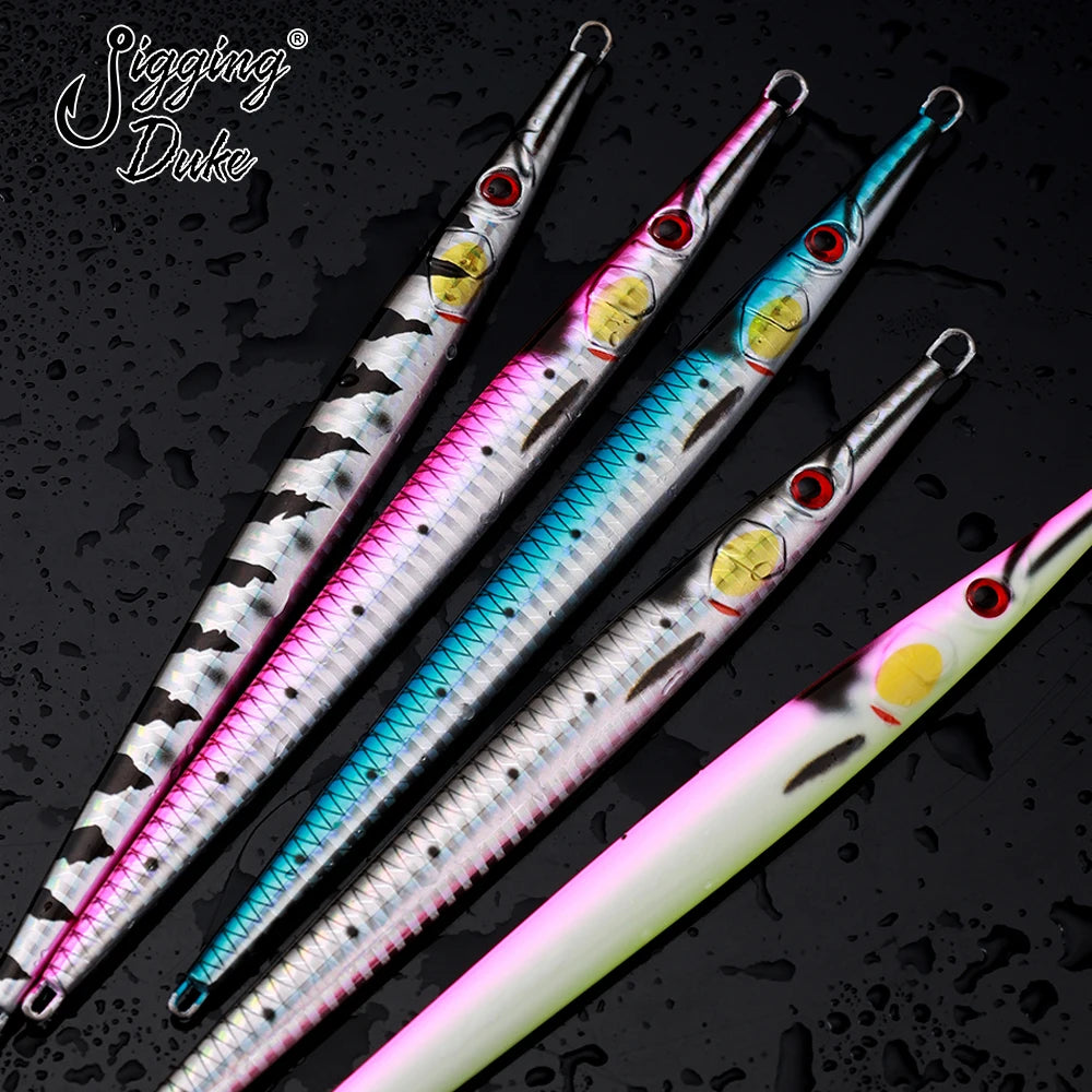 JiggingDuke Saltwater Needle Jig 60g/80g/100g Vertical Fast Sinking Jigging Boat Sea Fishing Metal Jig Bass Tuna Lure