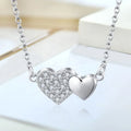 Double Love Heart Silver 925 Necklace Women Sterling Silver Pendant Rhinestone Necklace Birthday Gifts for Daughter Girls Wife