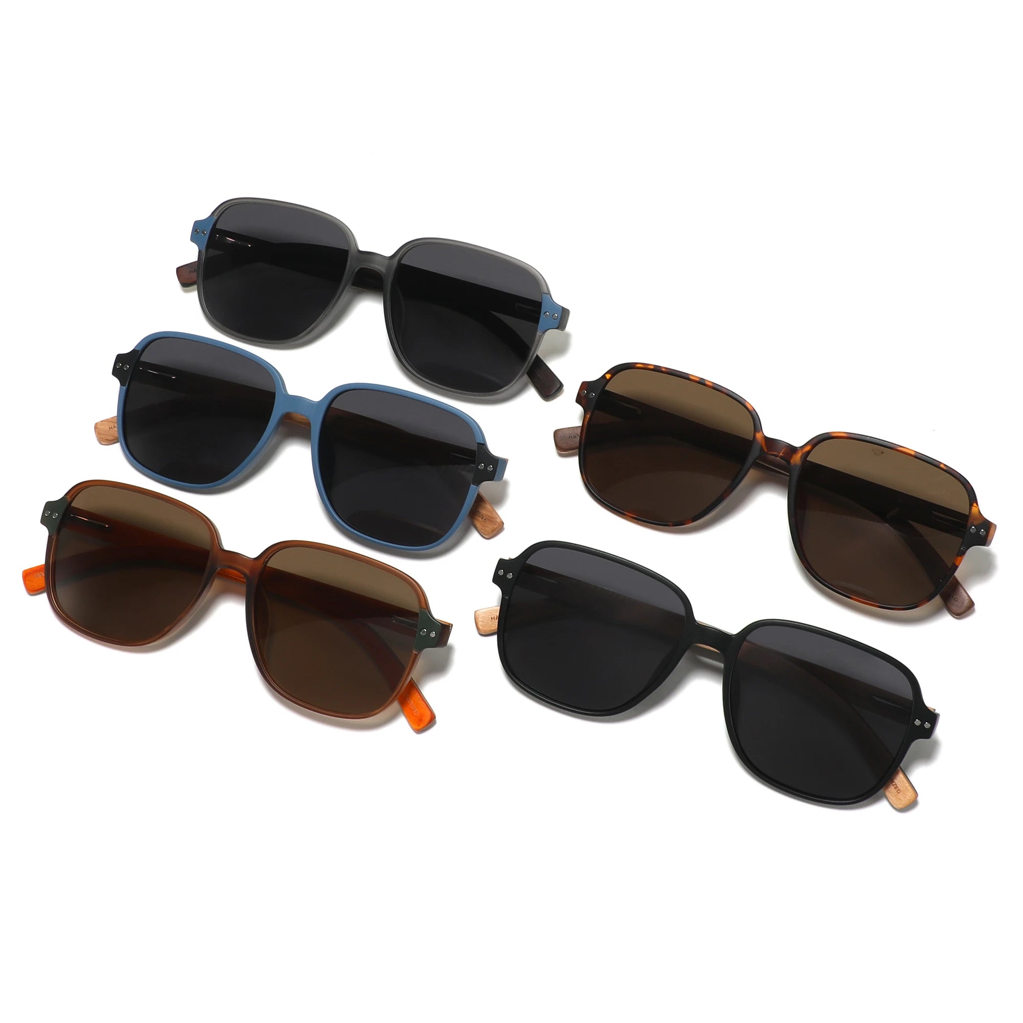 New Fashion Classic Wooden Sunglasses for Men Women Square Frame Polarized Sunglasses PC Frame Wood Temple Eyewear