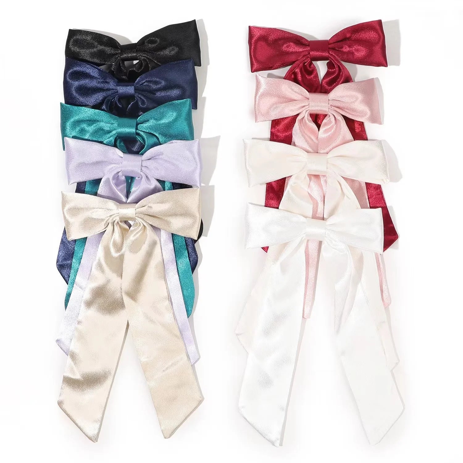 New Silk Like Stain Fabric Hair Bow for Girls Hair Clip Colorful Long Tail Bowknot Bow for Girl Party Hair Accessory