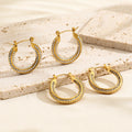 Women's Trendy 18K Pvd Gold 316L Stainless Steel Waterproof Titanium Hoop Earrings Zircon Wedding Engagement Statement Jewelry