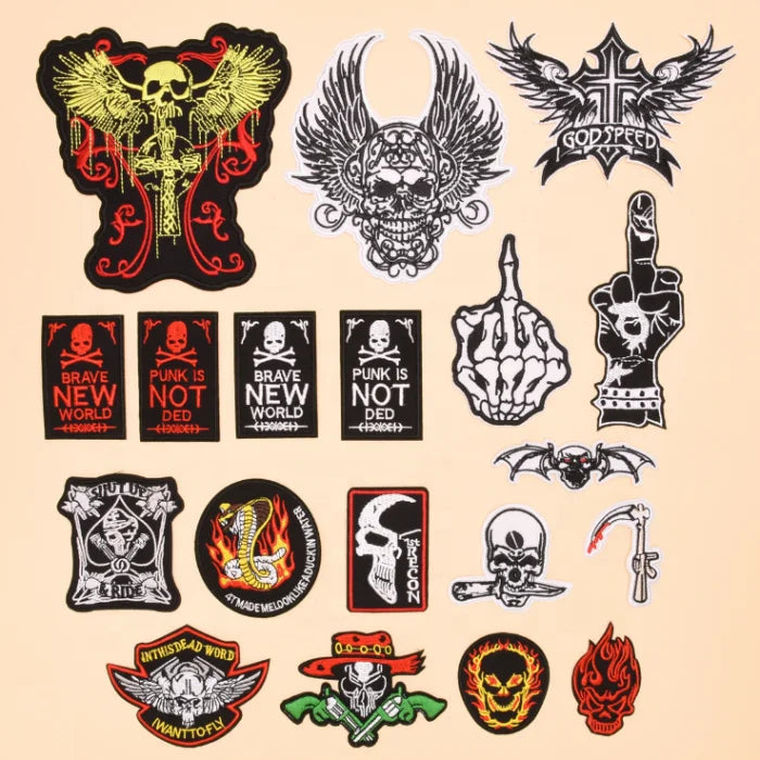 Wholesale Embroidered Iron on Skull Motorcycle Patches  Embroidery Biker Patches for  Vests