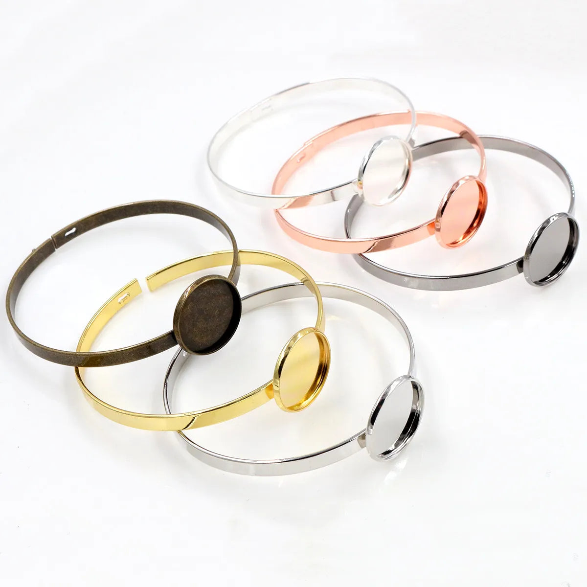 20mm 7-Colors Plated Single Circle Bangle Settings Bracelet Cabochon Cameo Blank Base Bezel Tray DIY Jewelry Making Findindings