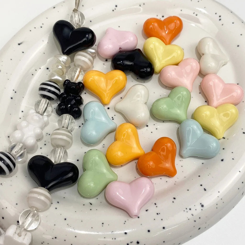 Acrylic Solid Color love Beads Mobile Phone Shell Cream Jewelry Accessories Peach Heart Beads Handmade DIY Material Loose Beads