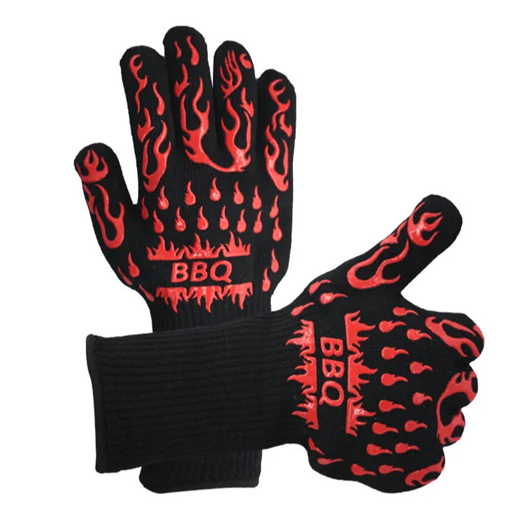 OEM Hot Sale Eco-friendly Heat Resistant Food Grade Silicone Baking Tool BBQ Non-Slip Double Oven Mitt for Grilling Cooking