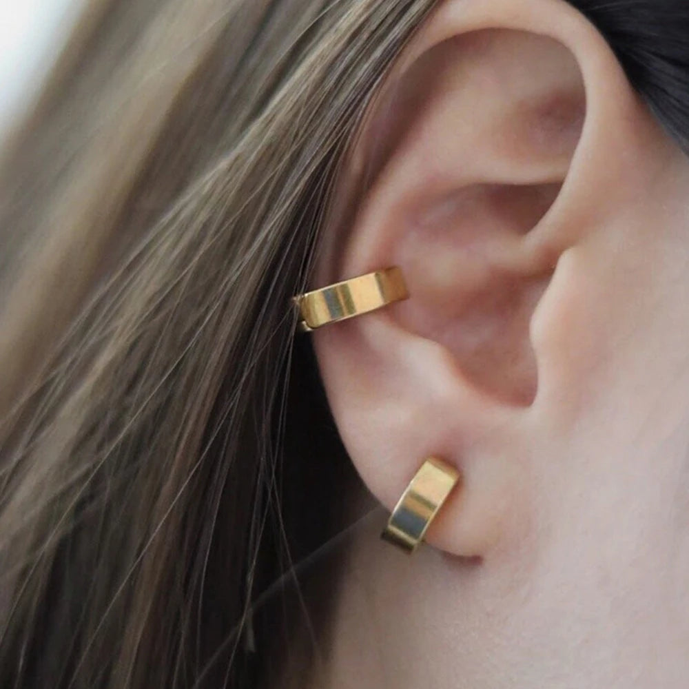 EManco Classic Stainless Steel Ear Cuff Buckle for Women Hoop Metal Gold Trendy Fashion Earrings Punk Hip Hop Jewelry