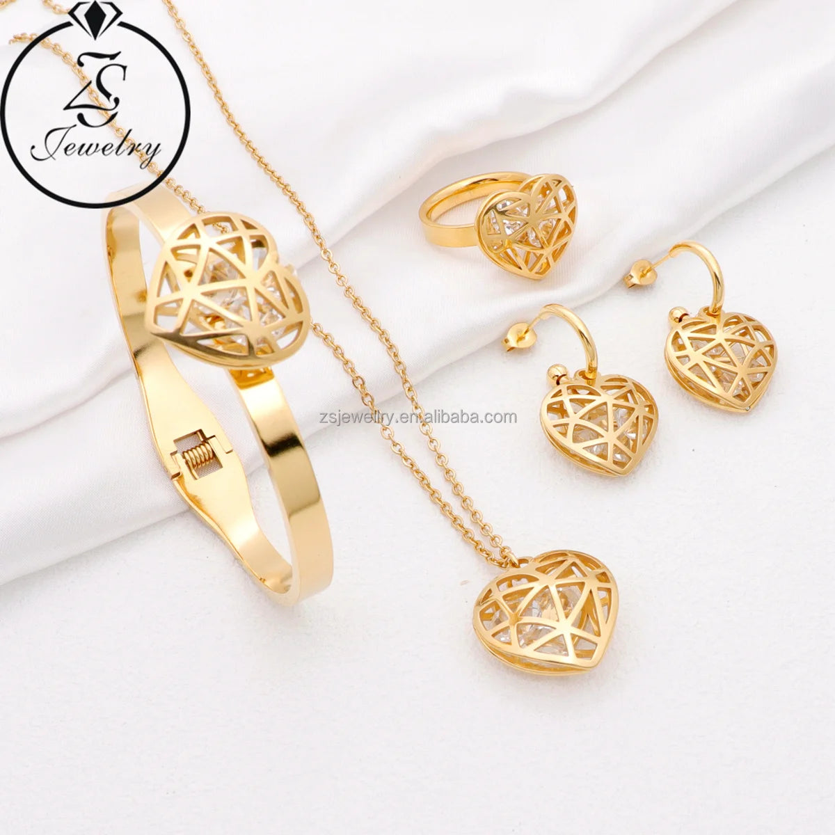 Moroccan Gold Plated Luxury Stainless Steel Jewelry Love Cute Geometric Stone Color Gemstone Bracelet Design Sets