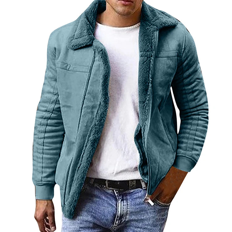 Warm Jackets Men's Autumn Winter New Fashion Pure-Colour Loose Casual Plush Jacket Loose Overcoat Wool Outwear for Males