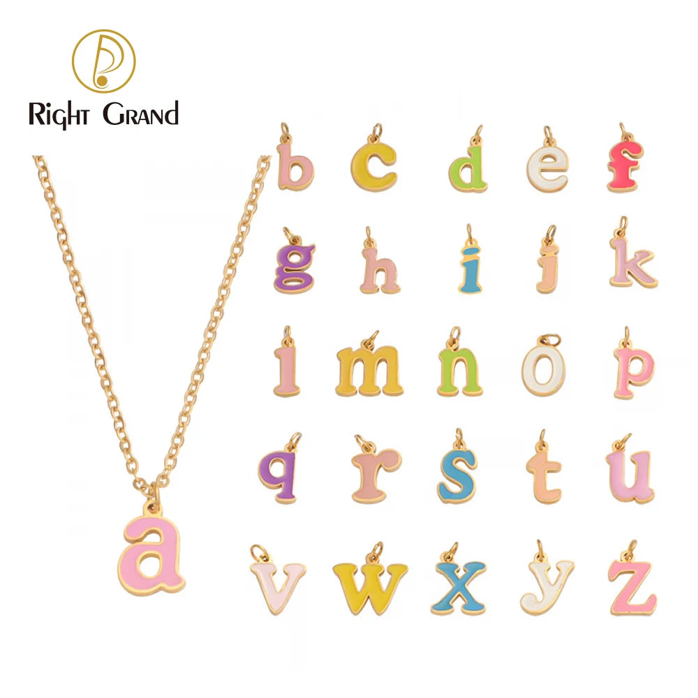 26 A-Z Letter Gold Plated Necklace Pendants Candy Color Stainless Steel Colorful Enamel Letter Charms for Necklace