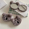 Animal Pattern Grey Bear Portable Pocket Mirror Double Sides Fluffy Cute Mini Cosmetic Mirrors