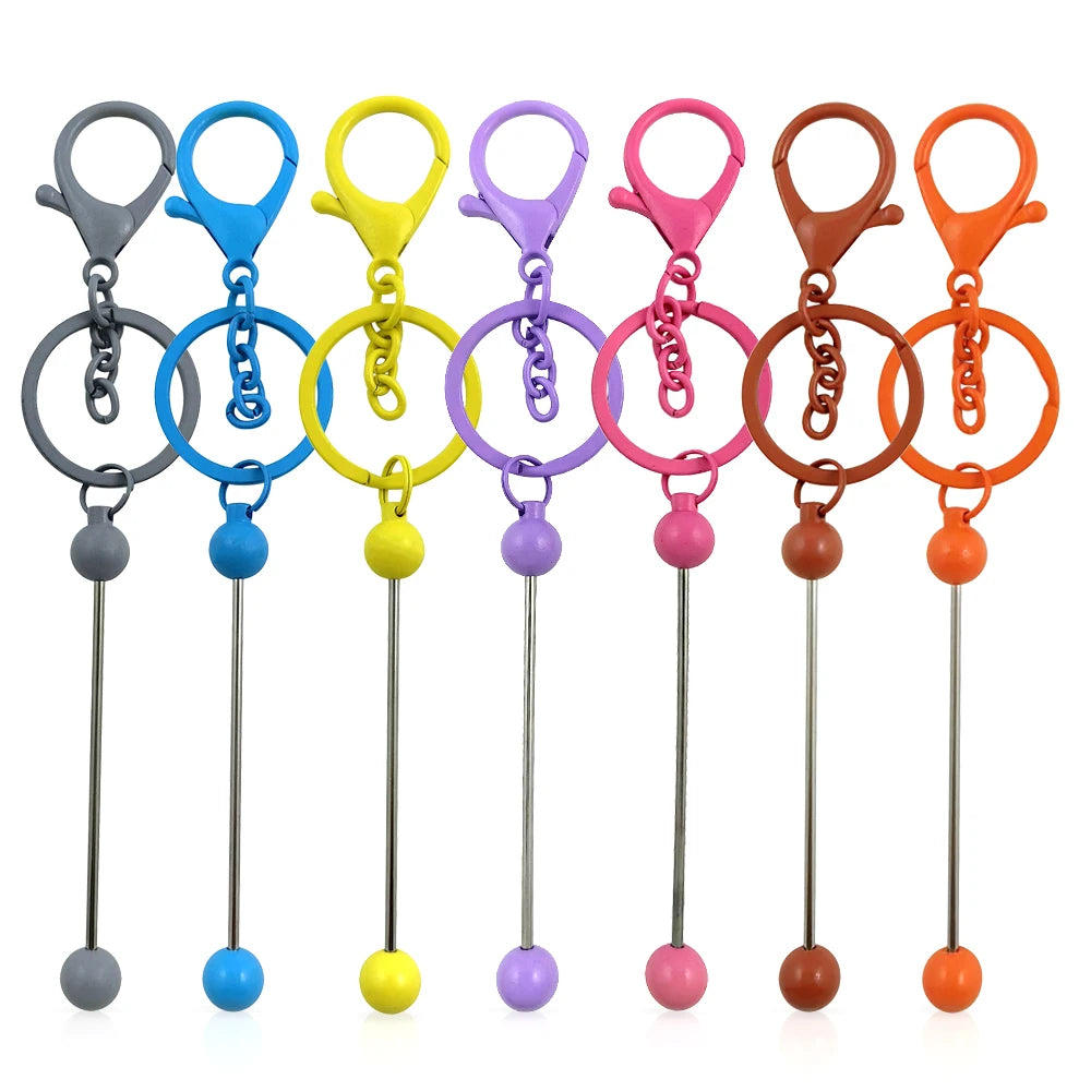 Custom Stainless Steel Beaded Keychain 2mm Blank Bar DIY Focal Beads Paintable Bar Keychain