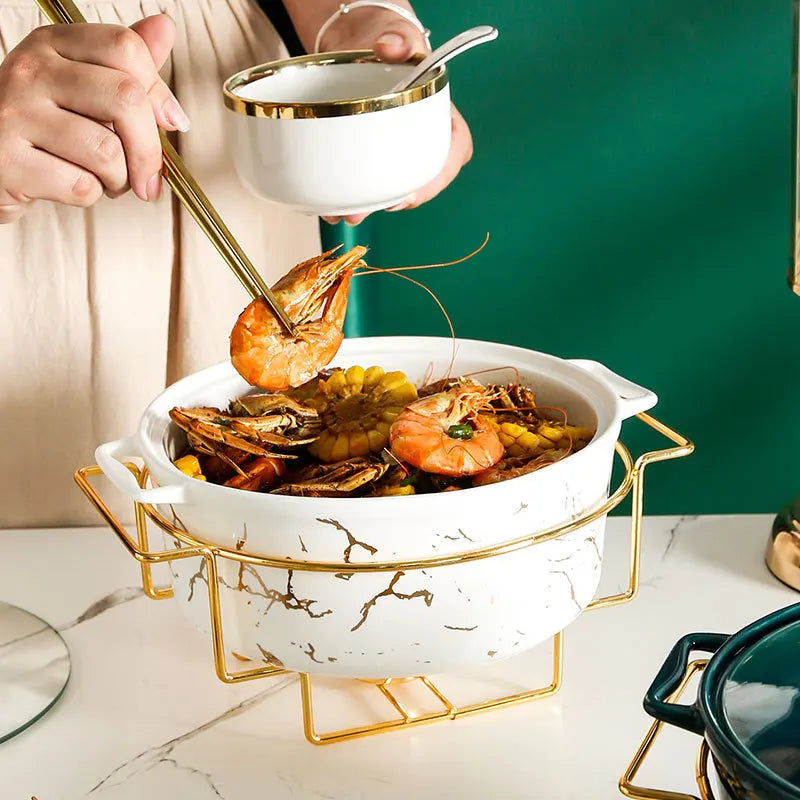 Nordic Oval Home Hotel Dining Room Cutlery Rack Candle Heated Fish Dish Double Ear Ceramic Casserole Soup Pot