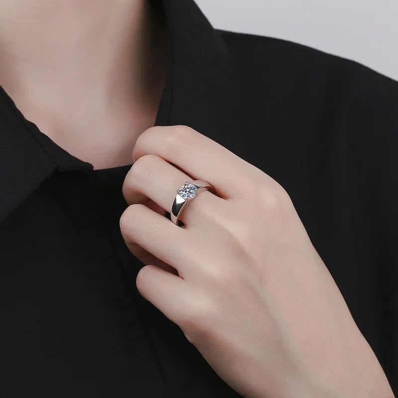 Luxury Men's 925 Sterling Silver 1ct Moissanite Diamond Engagement Rings