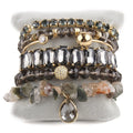 6pc Leaf Druzy Stone Bangle Rectangle Multicolor Crystal Cubic Zircon Bracelet Rhinestone Cup Chain Tennis Stack Bracelet Set