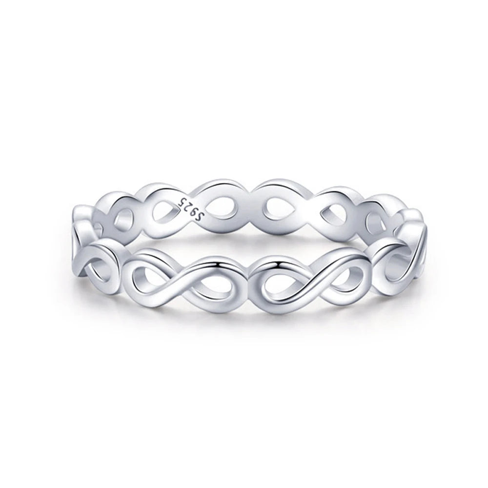 High End Jewellery Girls White Gold Plated Finger Hypoallergenic Real 92.5% Sterling Silver Infinity Ring for Women's Jewelry