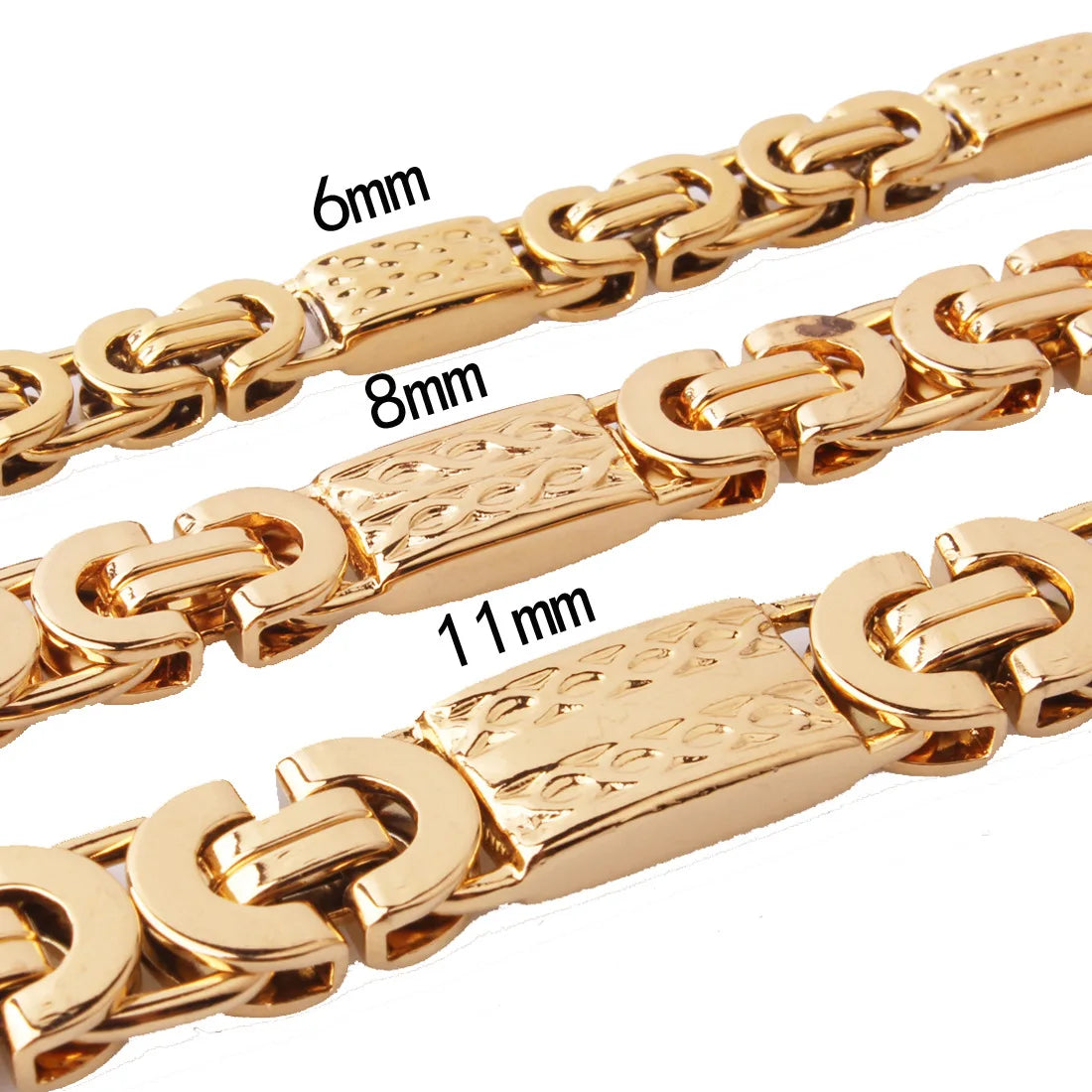 6/8/10mm Gold Stainless Steel Titanium Steel Flat Chain Necklace Rock Style Accessories