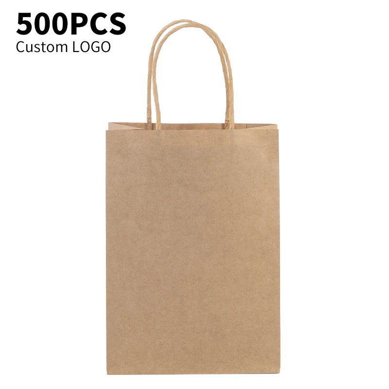 Wholesale Eco-Friendly Classic Custom Printed Logo Packaging White Brown Kraft Gift Craft Shopping Paper Bag with Patch Handles
