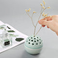 Handmade Japanese-Style Retro Ball Design Ceramic Vase Modern Hollow Dried Flower Aromatherapy Bottle Tabletop Home Decor