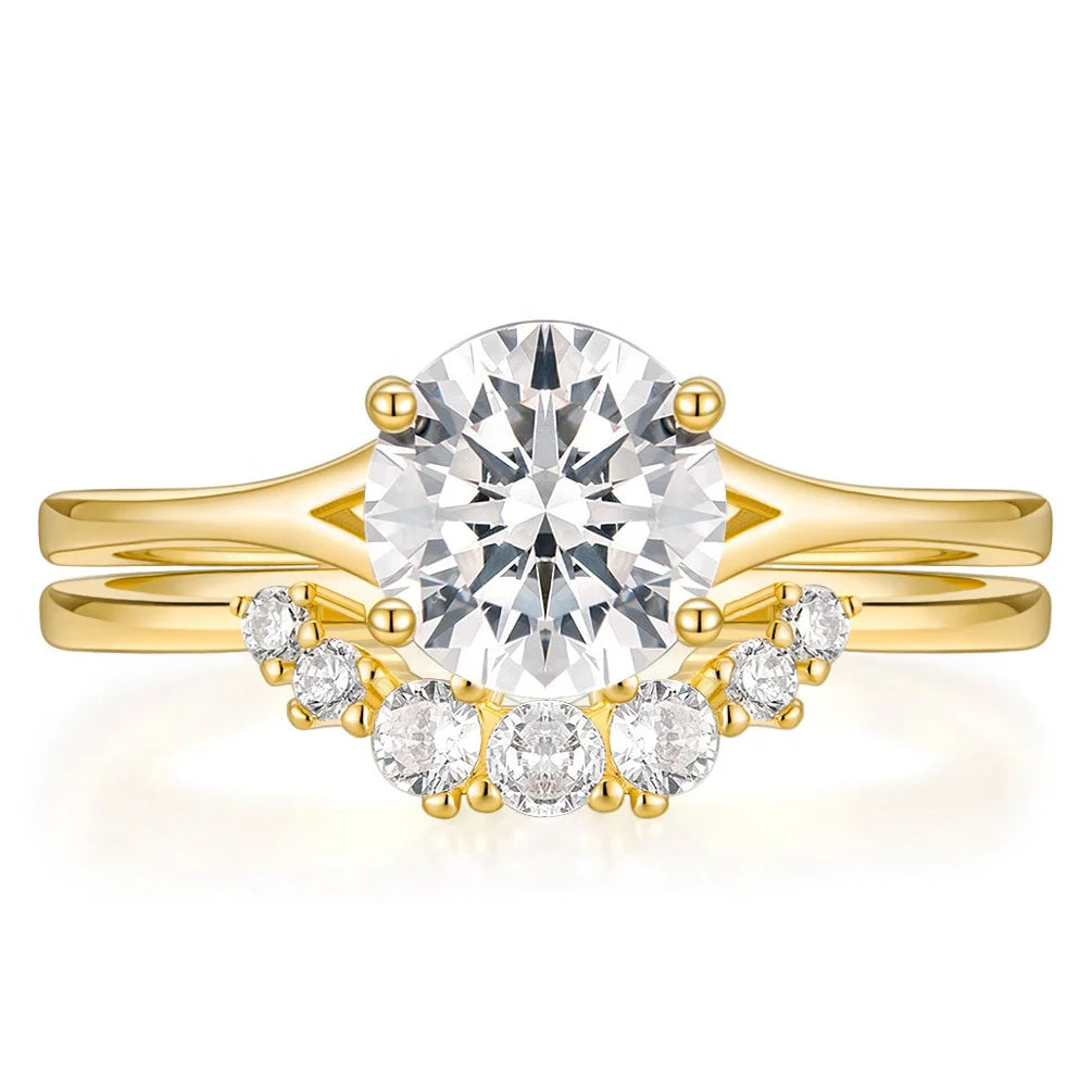 OAHLAN Fashion Jewelry 14K Gold Plated CZ Promise Bridal Ring Sets Copper Rings Cubic Zirconia for Women Wedding