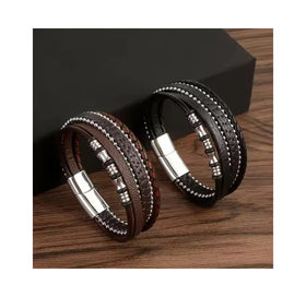 2024 New Arrival Lederen Armbanden Stainless Steel Leather Bracelets Gothic Punk Wide Black Brown Leather Bracelets for Men