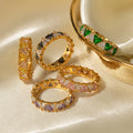 High End Waterproof 18K Gold Plated Stainless Steel Ring Hip Hop Multicolor Triangular Zircon Ring Anillos De Acero Inoxidable