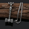Vintage Nordic Viking Mjolnir Thor Hammer Valknut Stainless Steel Necklace for Men
