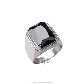 Men's/Women Classic Bezel Setting Big Gemstone Ring 18K Gold Plated Stainless Steel Factory Direct Sales