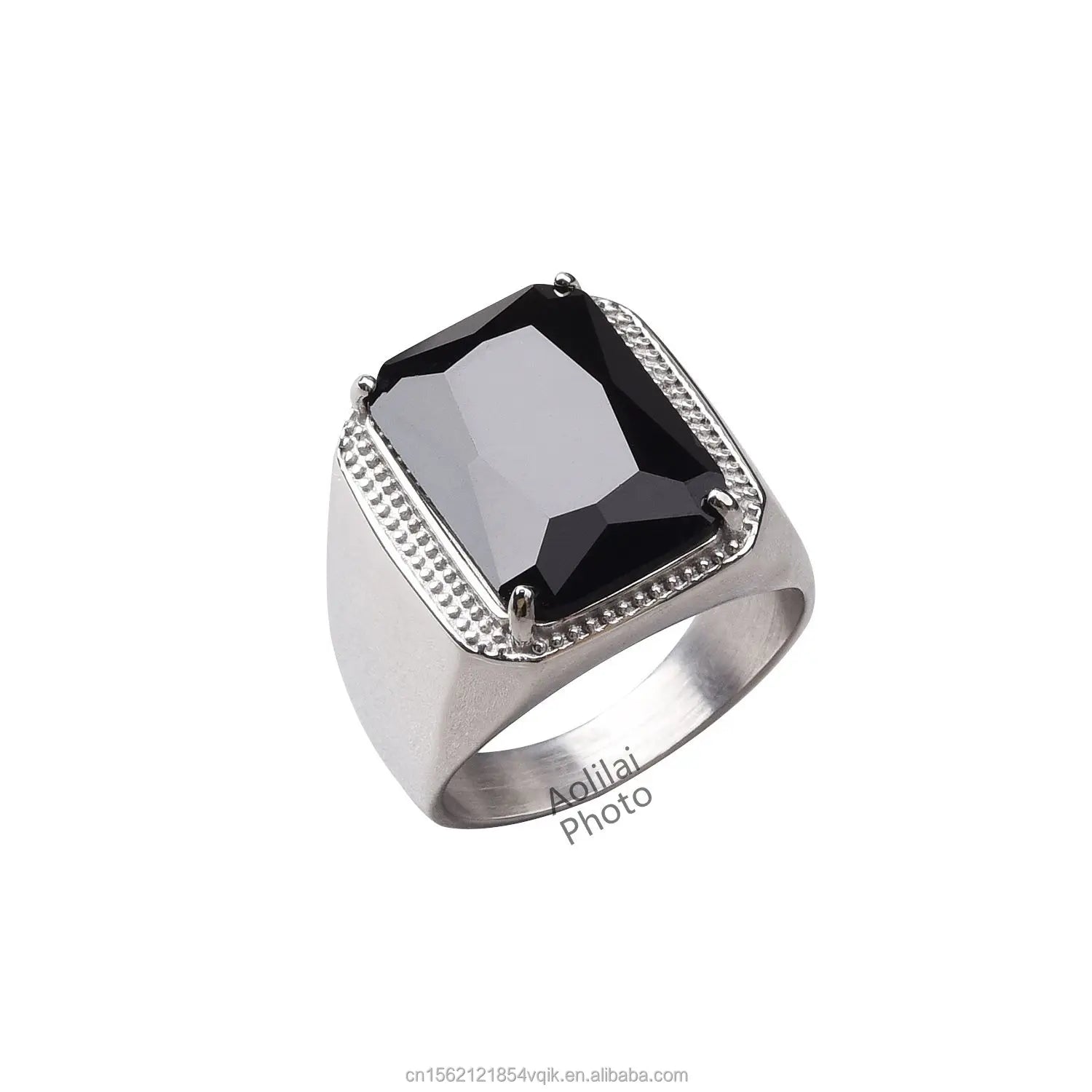 Men's/Women Classic Bezel Setting Big Gemstone Ring 18K Gold Plated Stainless Steel Factory Direct Sales