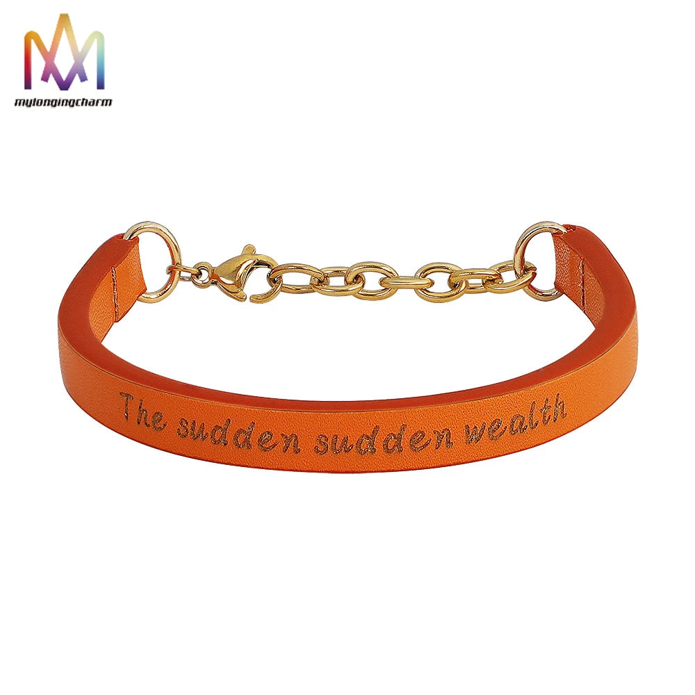 Simple DIY Lettering Customizable Leather Bracelet Fashion Charm with Adjustable Fit