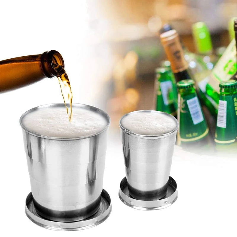 Portable Retractable Telescopic Collapsible Stainless Steel Folding Cup Keychain Eco-Friendly 250ml/150ml Outdoor Water Drink