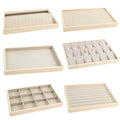 Luxury Velvet Earrings Rings Window Storage showcase Portable White Wooden Tray Organizer Jewelry Suede Display Tray