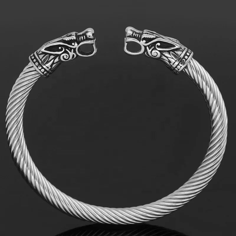 MECYLIFE High Quality Stainless Steel Open Wire Bangle Men Viking Bracelet Bangle Dragon Bangle