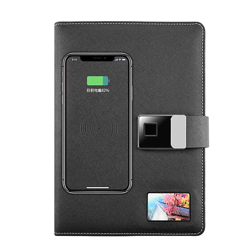 Multifunction Gift Sets Fingerprint Lock Charging Notebook With MP4 16GB USB Wireless Charging Cable Business Gift Customized