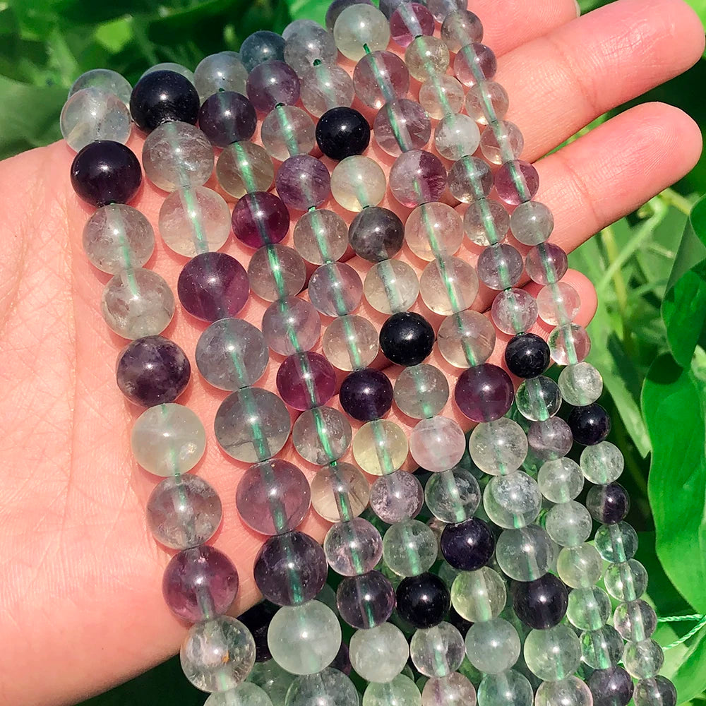 Wholesale A+ Fluorite Stone Beads 6/8/10/12mm Round Colorful Loose Beads for Jewelry Making DIY Necklace