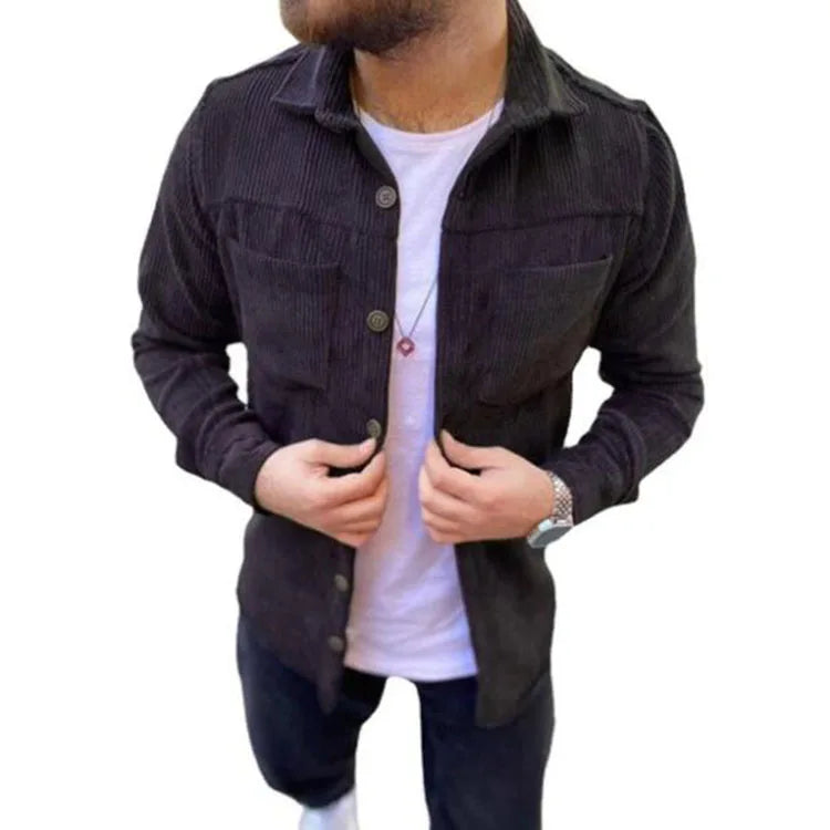 Streetwear Corduroy Mens Shirts for Men Clothing Harajuku Fashion Casual Shirt Long Sleeve Autumn Vintage Solid Slim Shirt