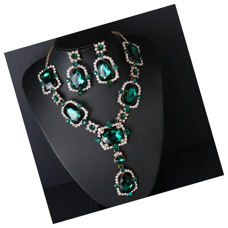 DAIHE Bridal Jewelry Sets Jewelry Gift Crystal Gem Rhinestone Pendant Necklace Earrings Sets for Women Girls
