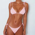 Women's Retro Stripe Bandage Bathing Suit Low Waist Sexy Bikini Set G-String Thong Solid Pattern 2-Piece Swimwear Tie Side Bra