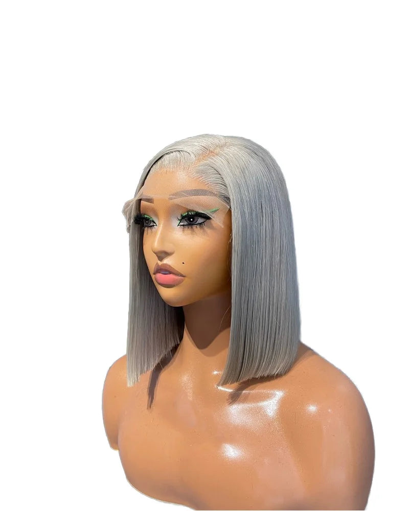 Raw Virgin Transparent 13x4 Lace Frontal Human Hair Wigs180% Remy Straight Grey Lace Frontal Wigs Human Hair Colored Bob Wig