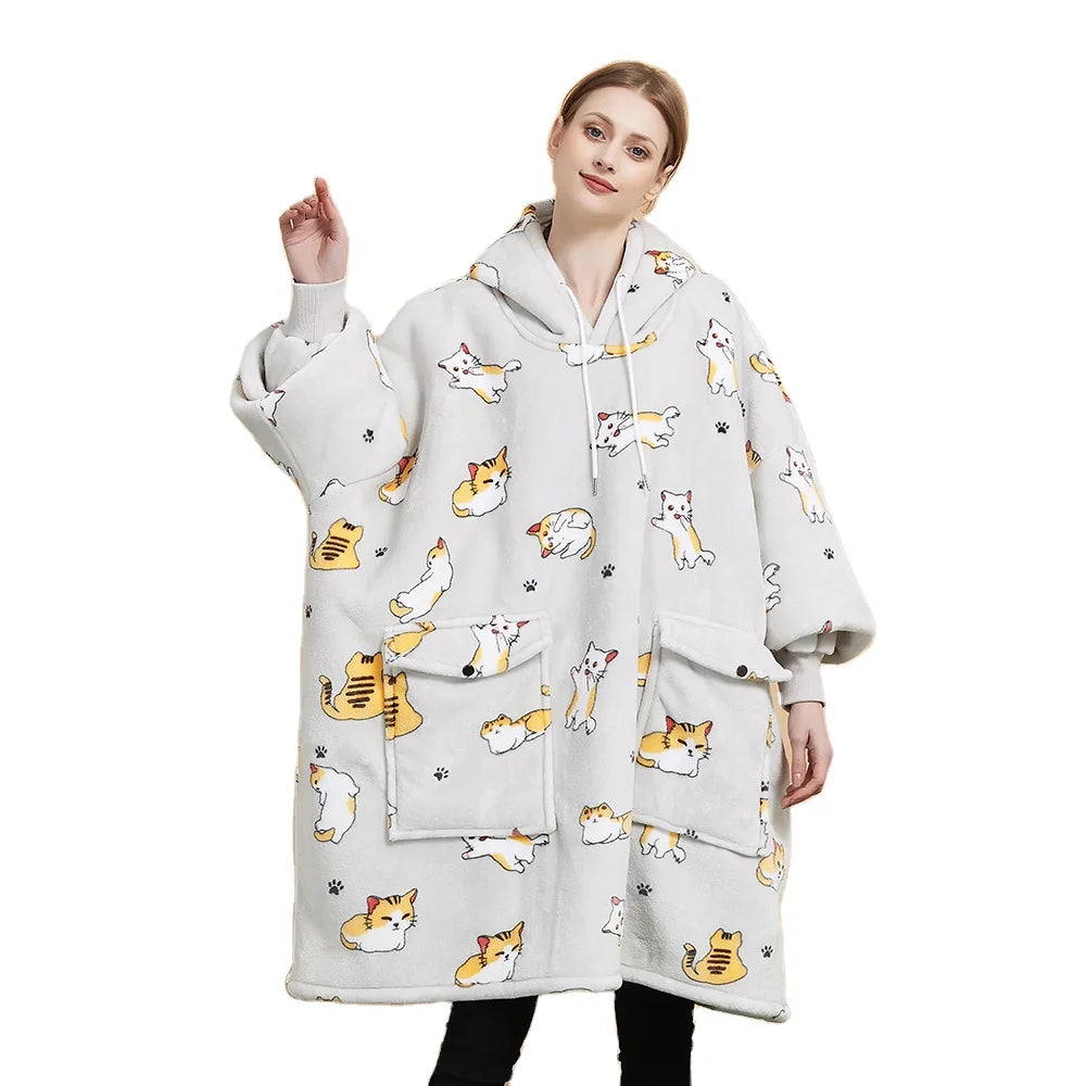 Dropshipping Winter Warm Cozy Tv Pocket Hooded Wearable Blanket Dian Xiao Mi Blanket Hoodie