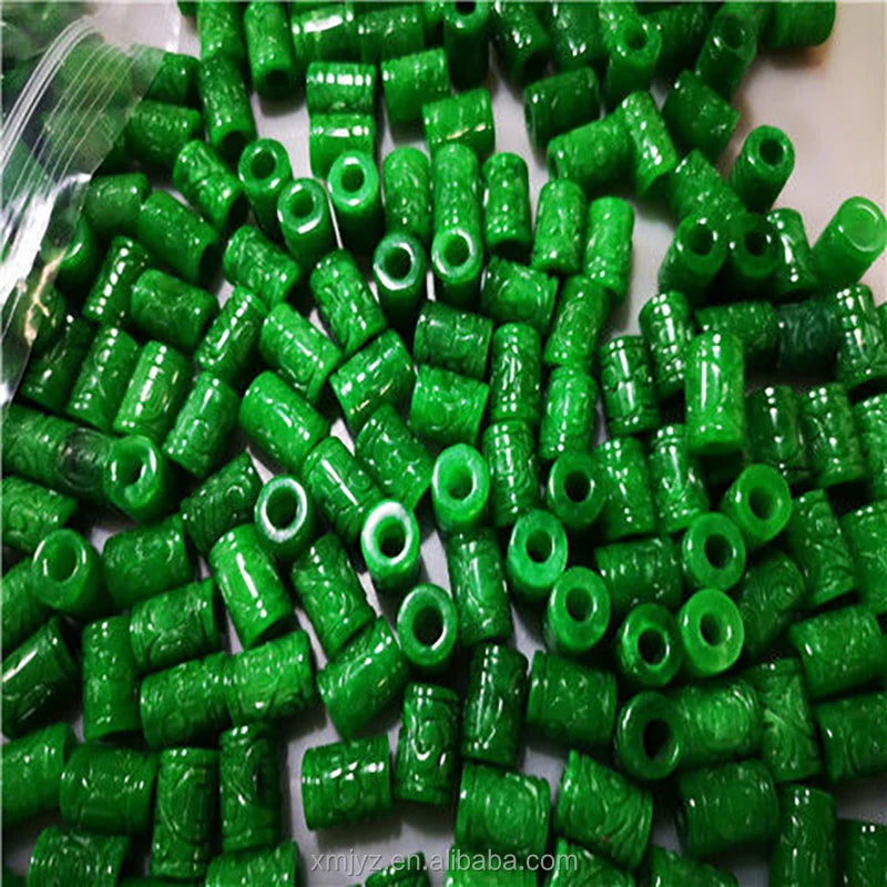 Certified Diy Jewelry Accessories Dry Green Iron Dragon Jade Barrel Beads Loose Beads Sun Green Carved Jade Barrel Beads