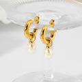 Fine Jewelry Hypoallergenic 18k Gold Plated Non Tarnish Stainless Steel Zircon Pearl Pendant Earrings for Women