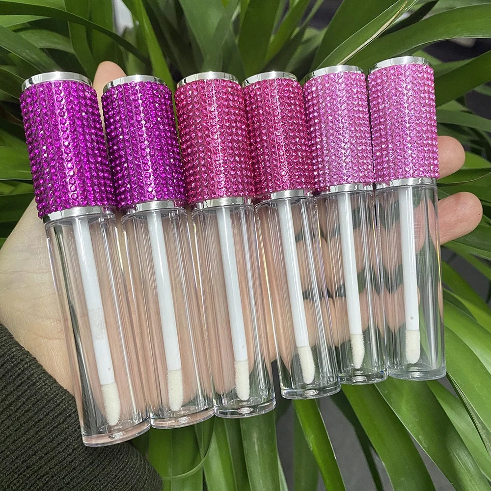 Custom logo Lipstick Container Empty Transparent 5ml Rhinestone and Diamond Lip Gloss Tube Private Label