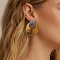 New Arrival Fashion 18K Gold Stainless Steel Two Tone Vintage Hammered Oval Drop Earring Unique Statement Fashion Earrings