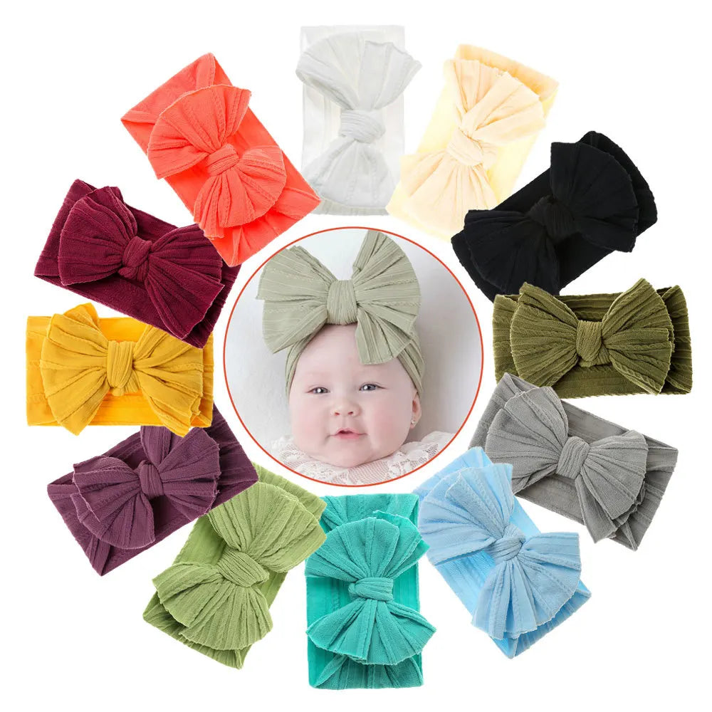 Fit All Baby Hair Accessories Large Bow Soft Elastic Various Color Baby Headbands Nylon Headband Baby Hairbands for Girls
