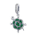 925 Sterling Silver Green CZ Turtle Charm Pendant Cute Tortoise Animal Charm for Bracelet DIY Hypoallergenic Jewelry Gift SC1017