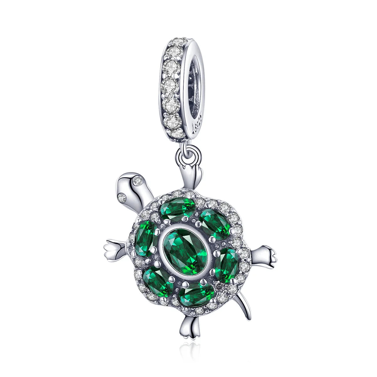 925 Sterling Silver Green CZ Turtle Charm Pendant Cute Tortoise Animal Charm for Bracelet DIY Hypoallergenic Jewelry Gift SC1017