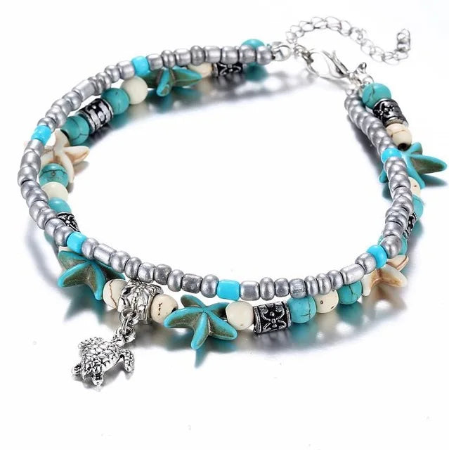 Handmade Bohemian Woman Anklet Bracelet New Design Multi-Layer Shell Beads Starfish Classic Style Sandals Gift for Weddings