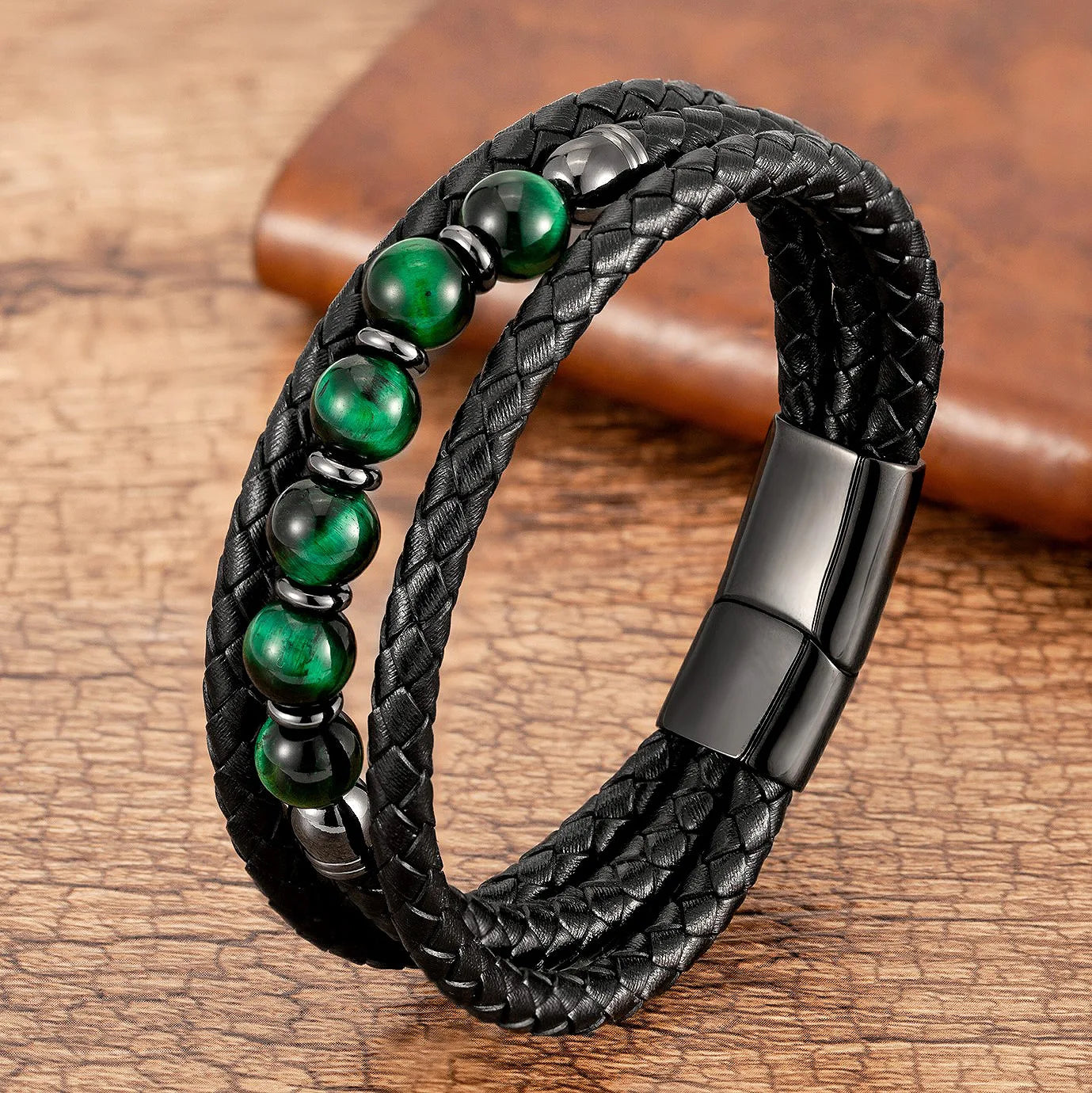 High Quality Vintage Natural Stone Beaded Multi Layer Leather Rope Braided Bracelet for Men and Women Jewelry Bangle
