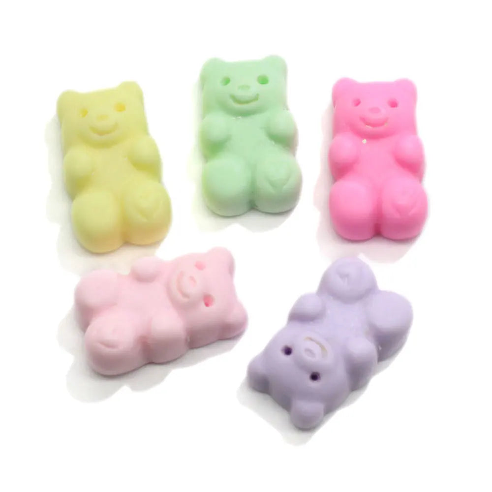 Pastel Heart Gummy Bear Figurines Miniatures Cartoon Animals Flatback Sugar Food DIY Resin Dollhouse Decor Earring Charms