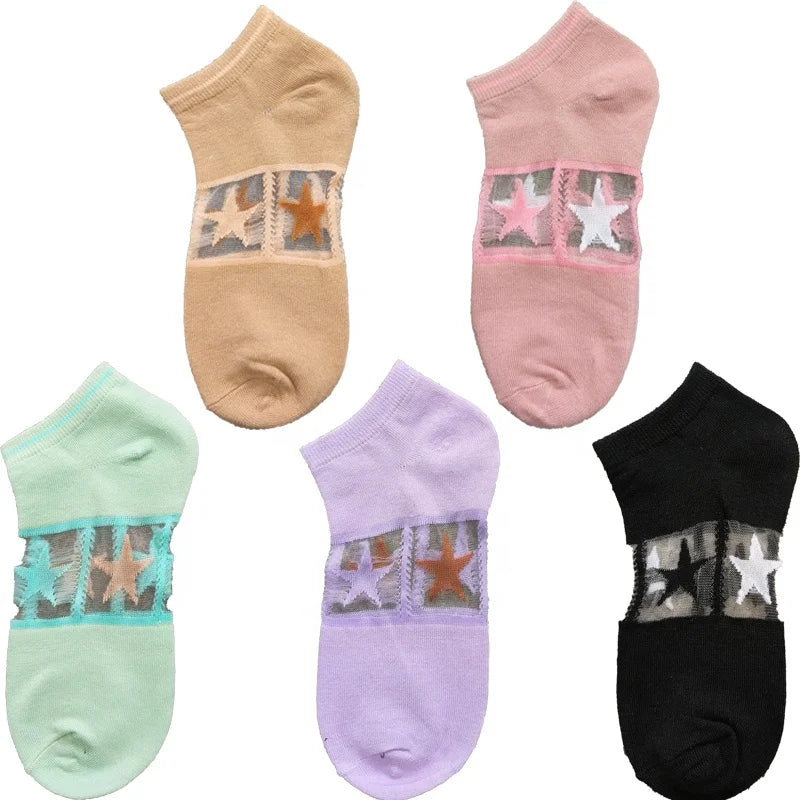 Women's Pentagram Pattern Socks Disposable Casual Ankle-Length Anti-Slip Footwear with Logo on Body and Cuff Wholesale